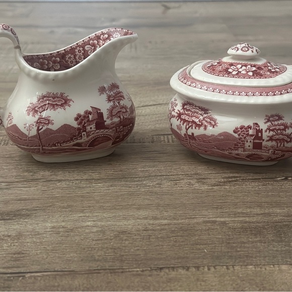 Other - Copeland Spode's Tower, Pink/Red Mini Creamer & Lidded Sugar Box, c1920-1930s
